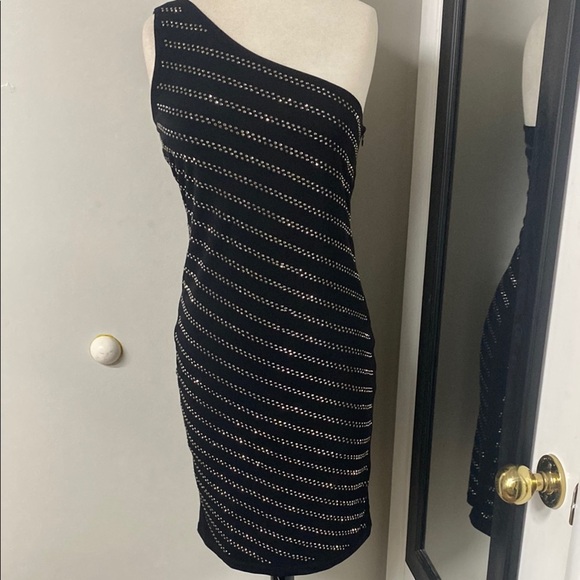 PHILOSOPHY DRESSES STUDDED Asymmetrical One Shoulder Bodycon Cocktail Dress SZ M - Picture 2 of 12